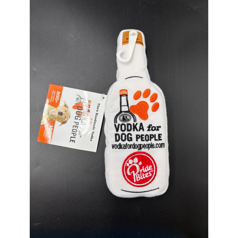 Titos Handmade Vodka PrideBites Squeaky Dog Toy White Plush Bottle 8.5 Inch NWT